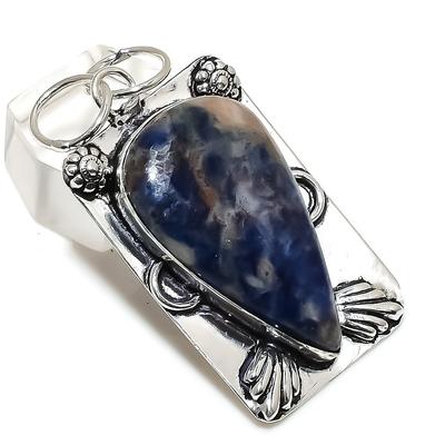 Natürlicher Sodalith-Edelstein, 925er Sterling-Silber, Schmuckanhänger, 5,5 cm, c5l15