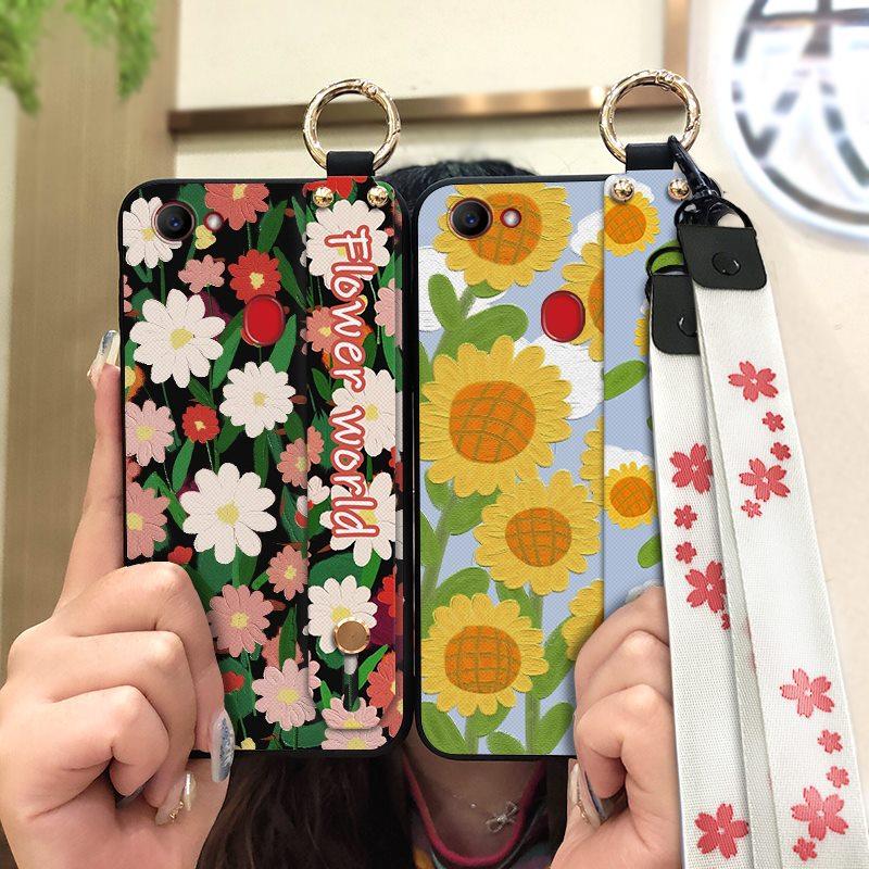 Silicone Phone Holder Phone Case For OPPO F7 Waterproof Oil Painting Fashion Design Durable Anti-dust Wrist Strap Flower