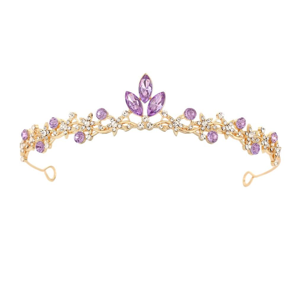 Simple Baroque Crystal Crown Tiara Elegant Design Crystal Rhinestone Princess Crown Sweet Style Bridal Crown Photography Props фиолетовый