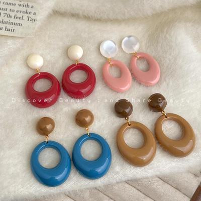 Retro Hong Kong Morandi Color Block Earrings: Bold, Artistic, High-End Acrylic Accessories for Women