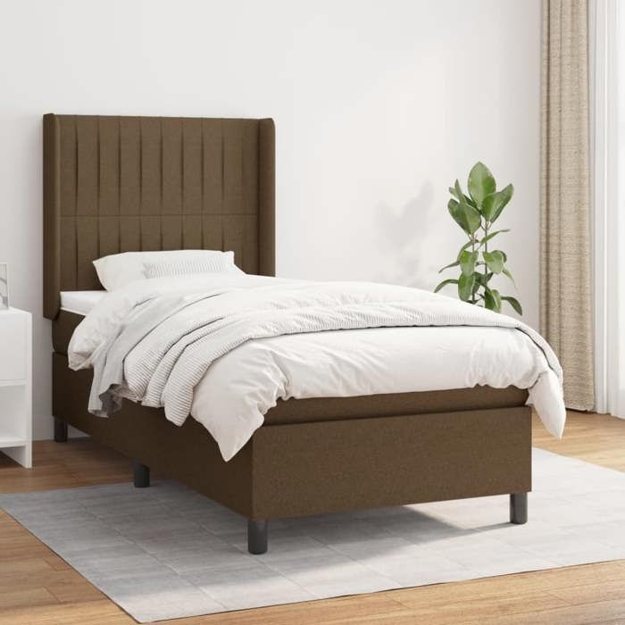 3131556 vidaXL Lit à sommier tapissier avec matelas Marron foncé 90x190 cm