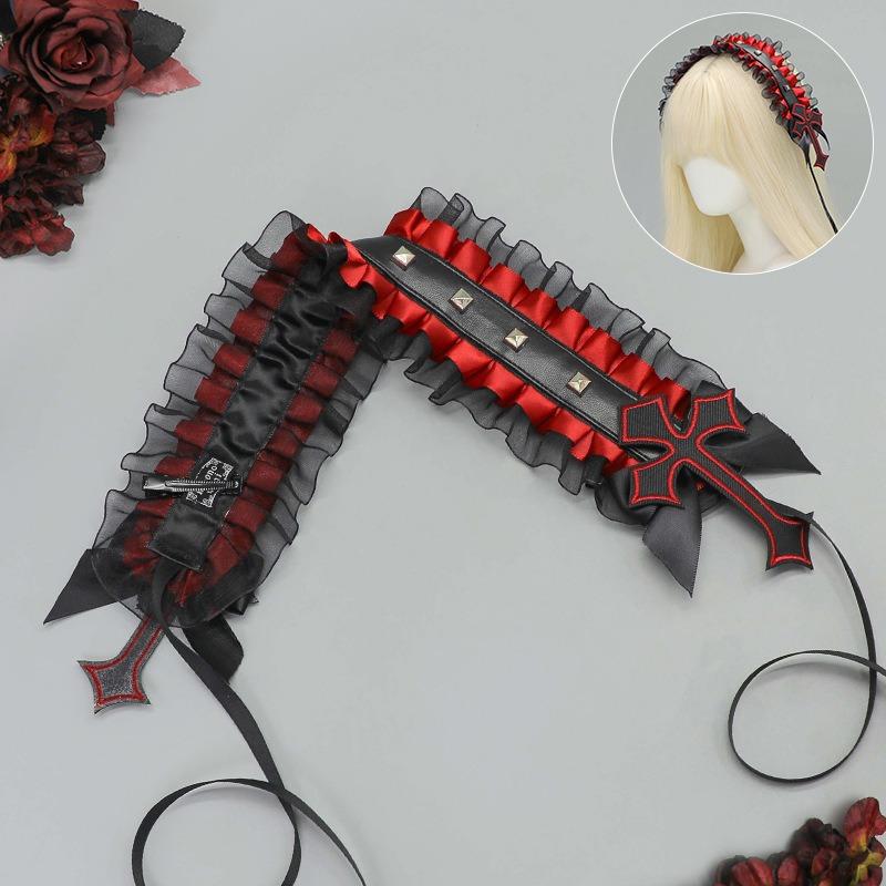 Dark gothic punk rivet headband subculture yk niche headgear lace rivet cross versatile hair accessories