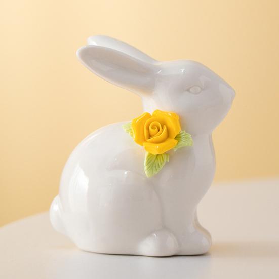 Påskkeramikkaninfigur Mini Blomma Kaninstaty Vår Påsk Hem Kontor Semesterfest Dekoration Prydnad