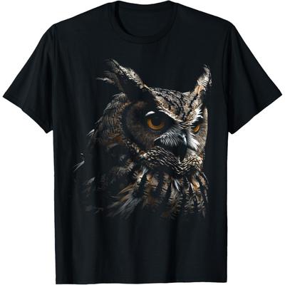 Owl Portrait Artwork _ Animal Motif Owl T-Shirt