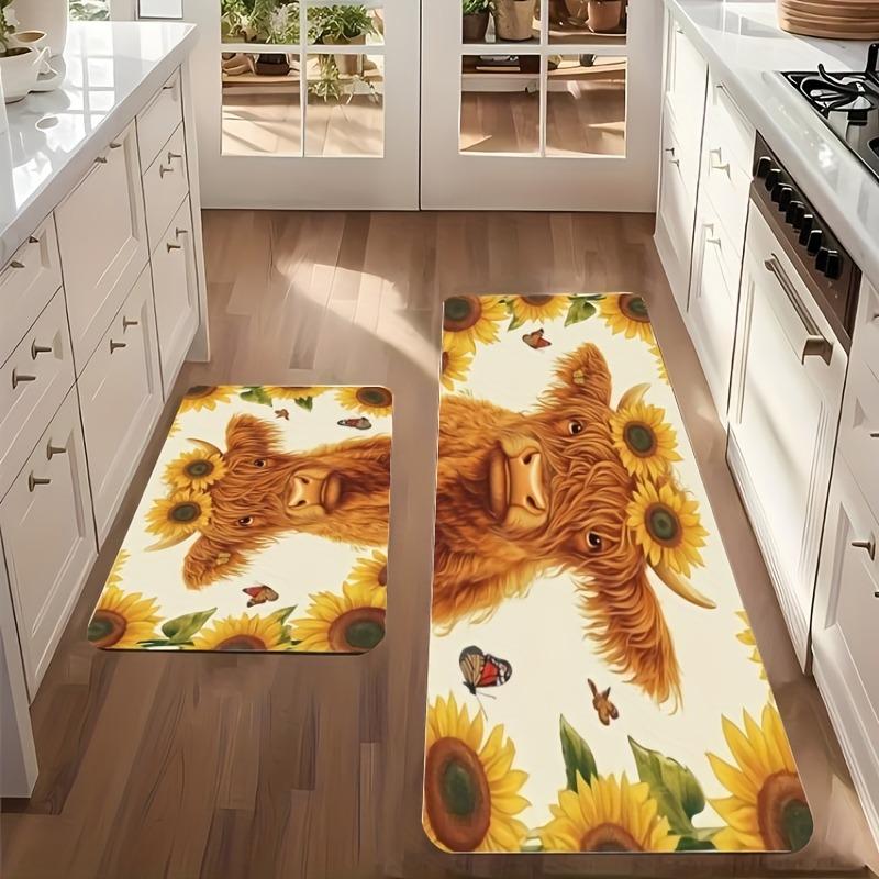 1PC Cow Portrait Pattern Kitchen Rug Non-Slip Door Mat Pop Design Bathroom Rug Bath Mat Carpet for Home Sink Laundry Ecoreeree