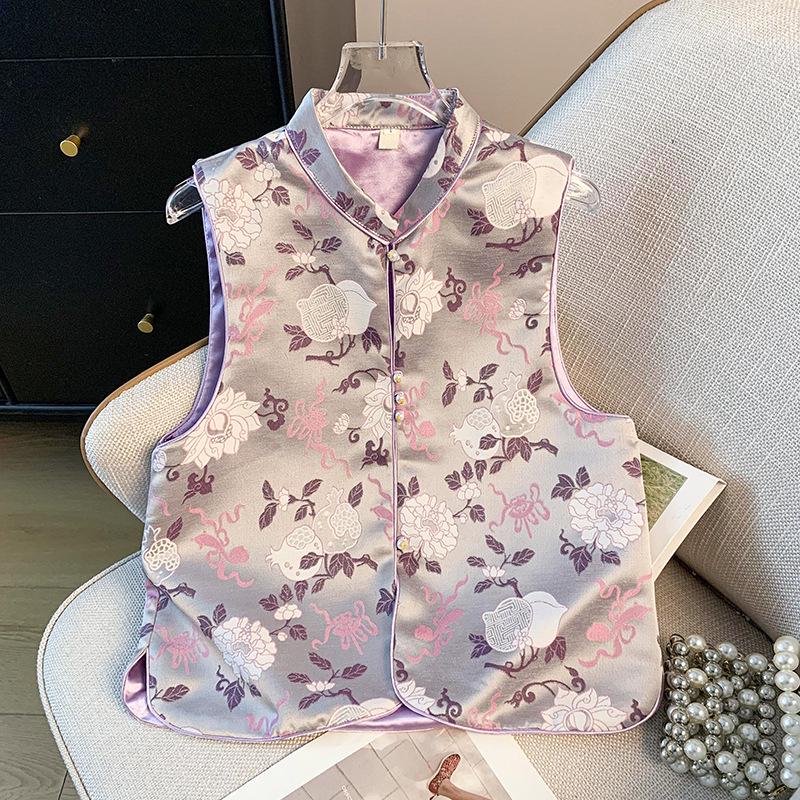 

Spring Chinese Retro Jacquard Embroidered Luxury Waistcoat for Women Size 2