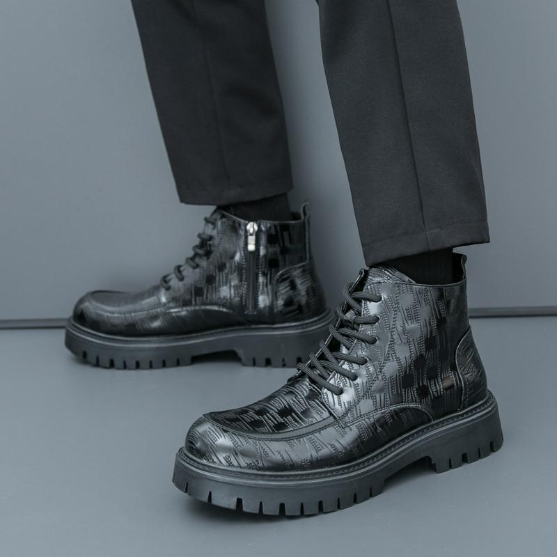 Fashion Men's Crocodile Skin Lace-up Short Boots Good Quality Leather Shoes Male Winter Business Formal Platform Boots Winter Men Shoes