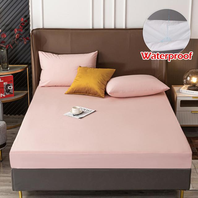 

Solid Water Resist Mattress Cover Protector Elastic Band Sanding Breathable Anti -Mite Bed Cover Mattresses Queen King For Home Use 90x200cm рожевий