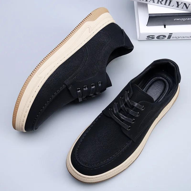 

New Designer Men Shoes Fashion Leather Shoes for Men Loafers Men Male Retro High Quality Luxury Shoe Sneakers Zapatos De Hombre 38 чёрный