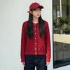 SPAO Vintage Red Cable Knit Cardigan