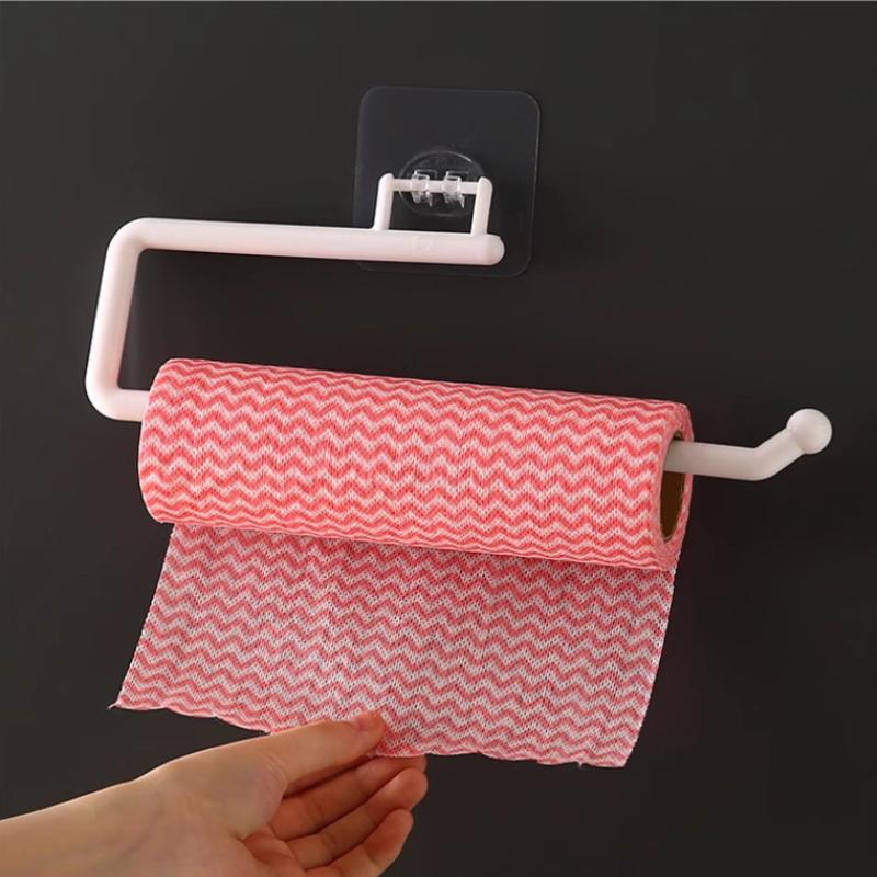 No Drill Kitchen Paper Towel Roll Holder Counter Space Saving Adhesive Rack Dishcloth Hanger for Small Kitchens