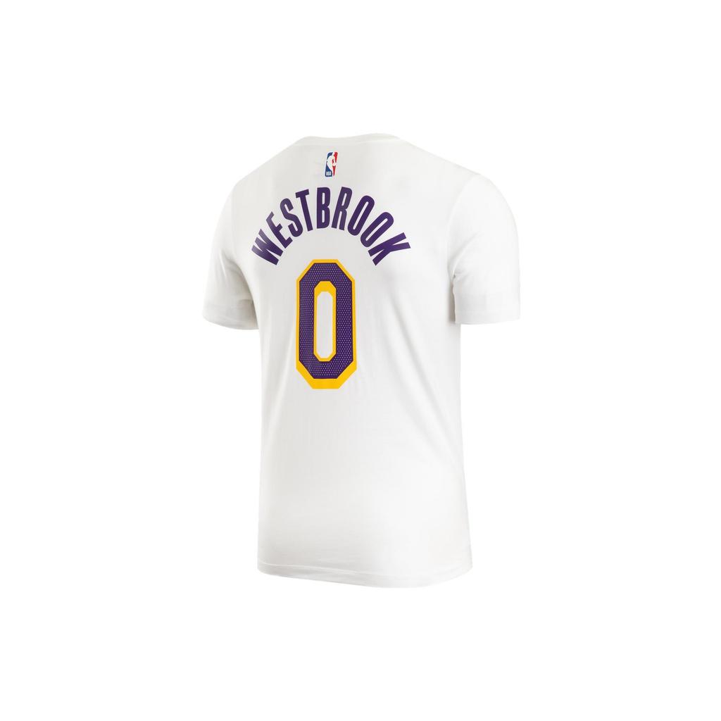 Men's Nike Alphabet Numeric Printing Basketball Sports Round Neck Short Sleeve Lakers Westbrook 0 White T-Shirt CV8529-106