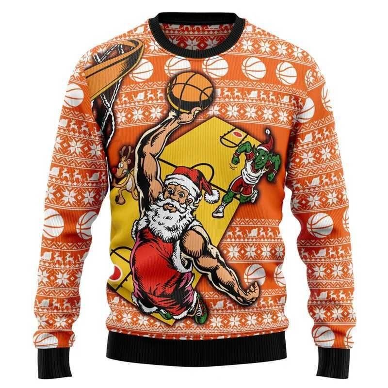 Baseball Basketball Pattern Sweatshirts For Men Christmas Sports 3D Printed Pullover Festival Hoodies Long Sleeves O-Neck Tops