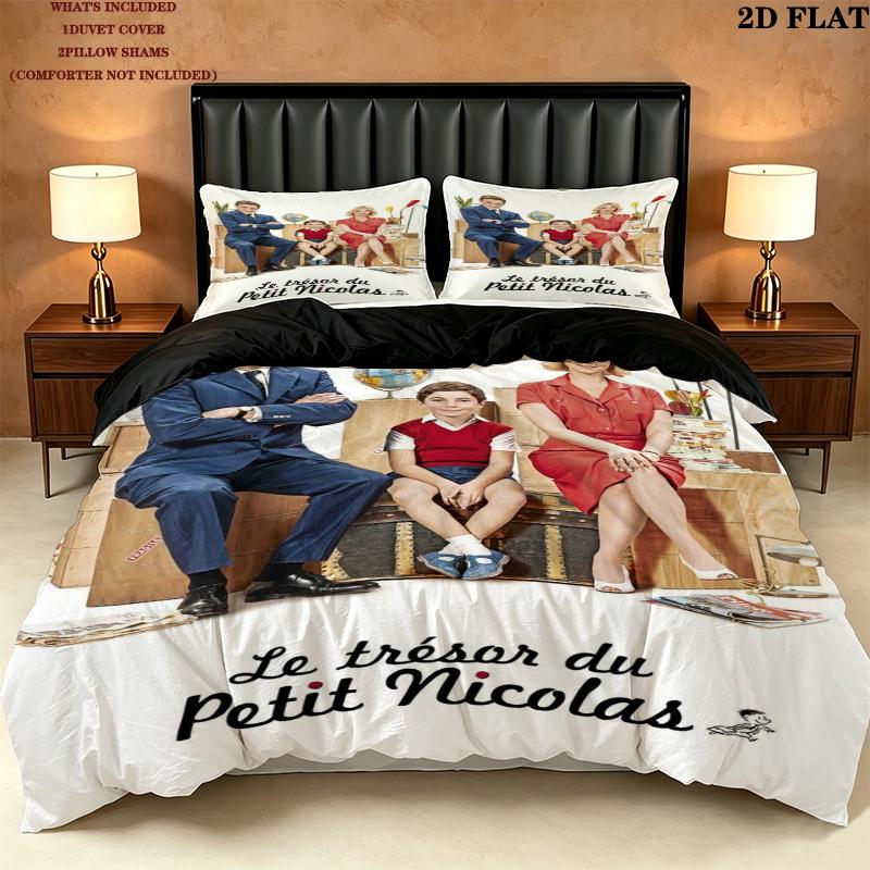 Le Petit Nicolas Pattern Bedding uilt Set uilt Cover Pillowcase Home Decoration Birthday Gift (1 * duvet cover + 2 * pillowcase without core)
