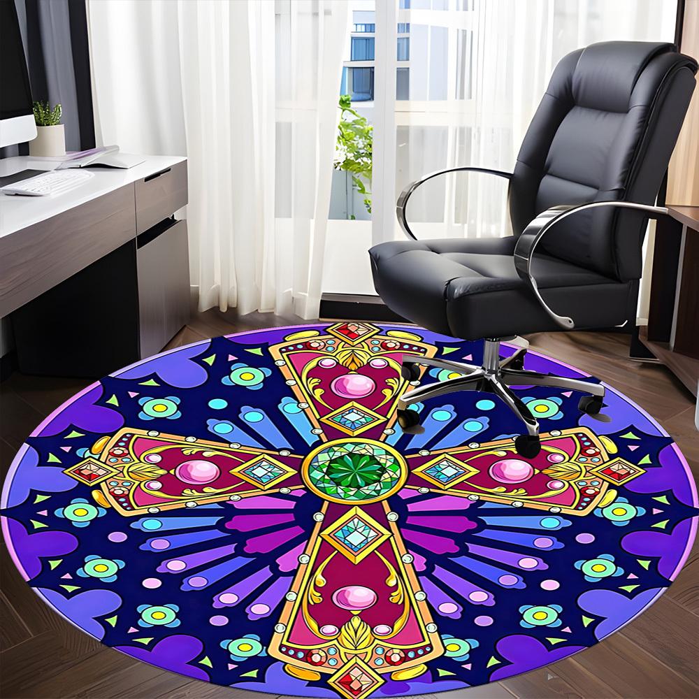 1pc Stained Glass Cross Chair Carpet for Office - Durable, Ideal for Chair Mats, Stylish & Functional Decorative Rug yy260203031