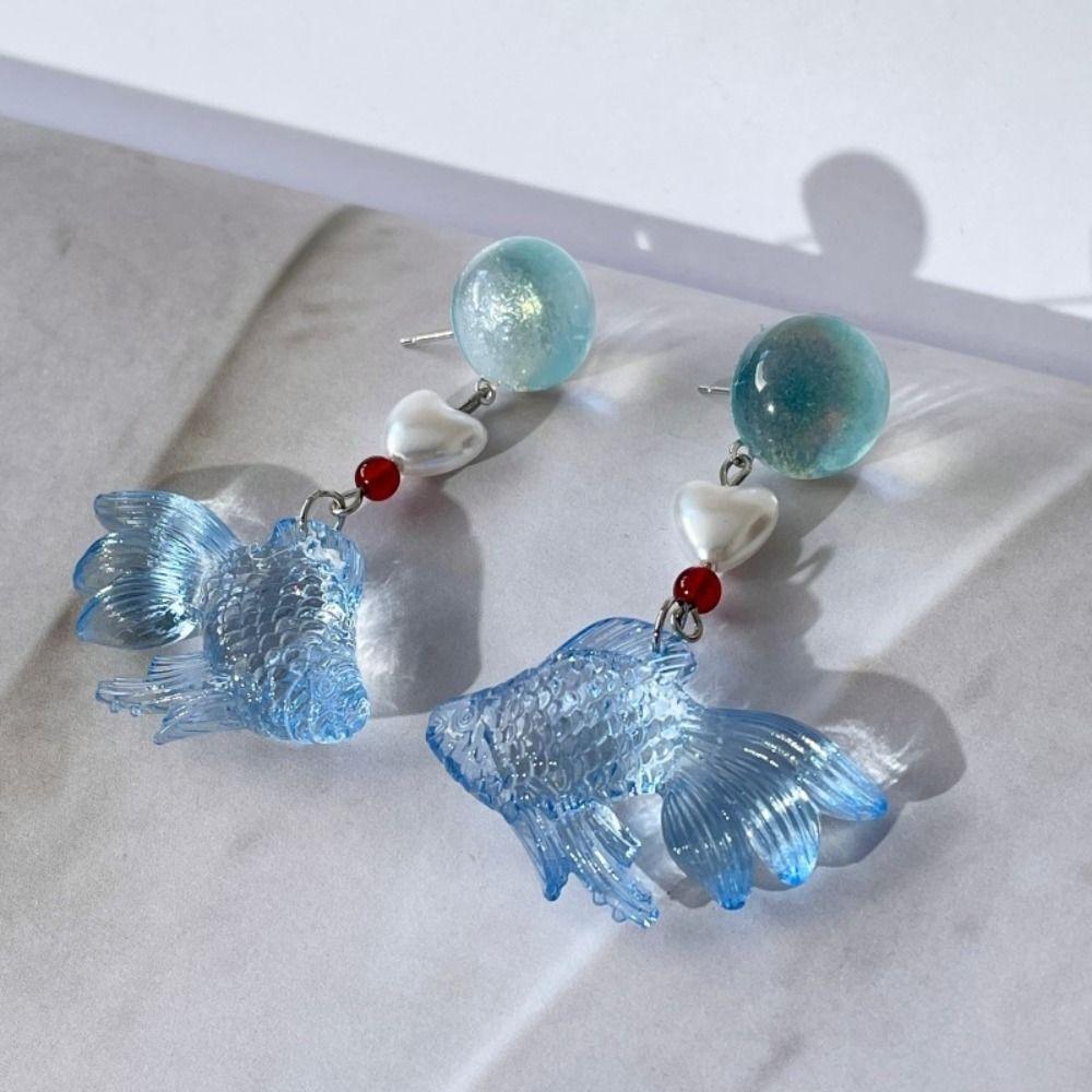 Cartoon Goldfish Resin Earrings Sweet Beach Style Earrings Unique Fish Drop Earrings  Beach Party