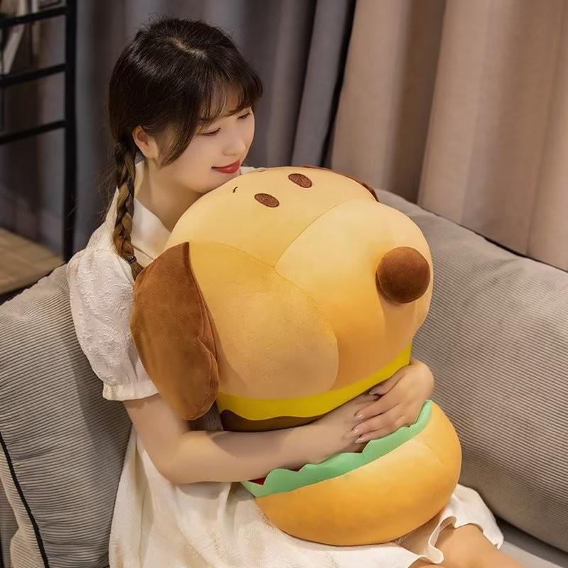 Dog Plush Hamburger Toy Cartoon Stuffed Animal Doll Bedroom Decoration Gift