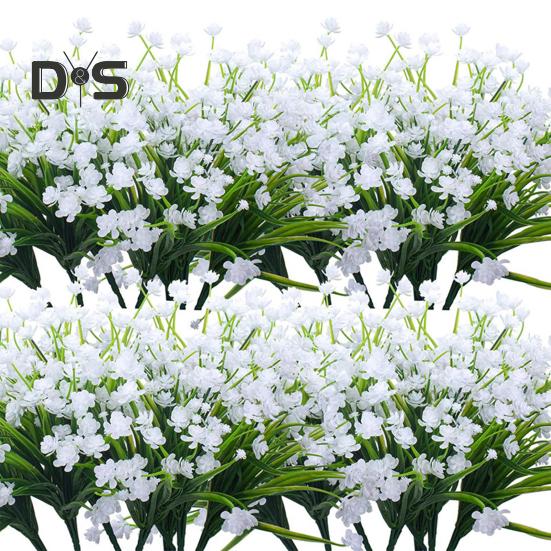 

10 шт. искусственных цветов, букет, не выцветающие искусственные цветы, всесезонные искусственные цветы, связки для дома, свадьбы, фермерского дома, наружного и внутреннего декора белый