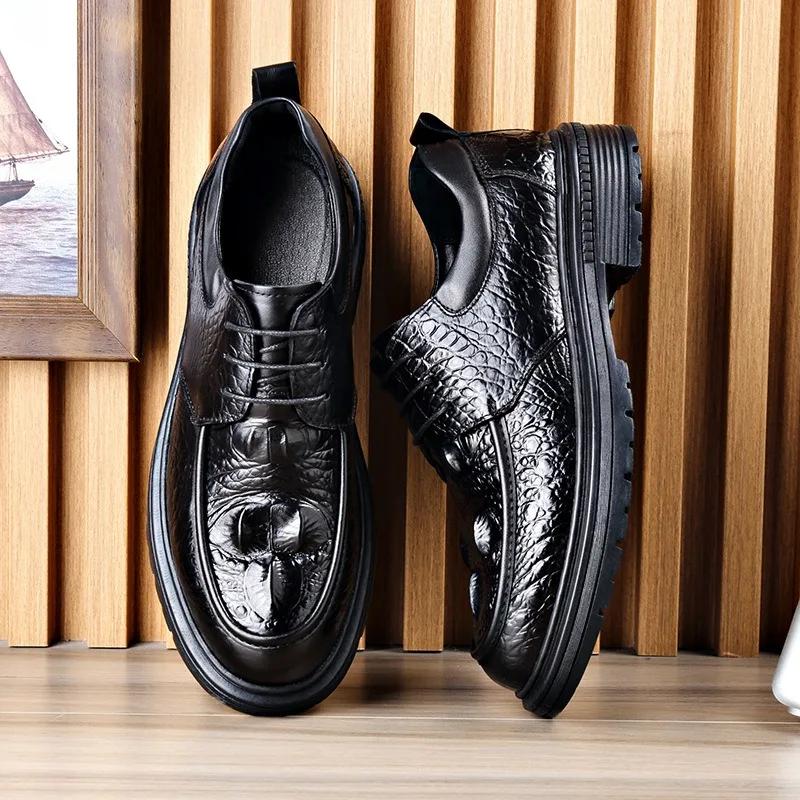 Modeontwerper Nieuwe Loafers met Krokodillenprint voor Heren met Platform Lente Herfst Mode Koeienleer Effen Kleur Heren Kledingschoenen