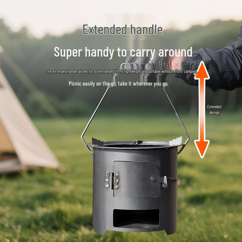 Heavy-Duty Portable Firewood Stove for Outdoor Camping and Tea Brewing