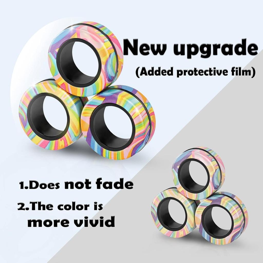 3pcs Magnetic Rings Spinner Fidget Toy Set Finger Magnets Rings for Anxiety Relief Therapy Fidget Pack Gift for Adults Teens Kid