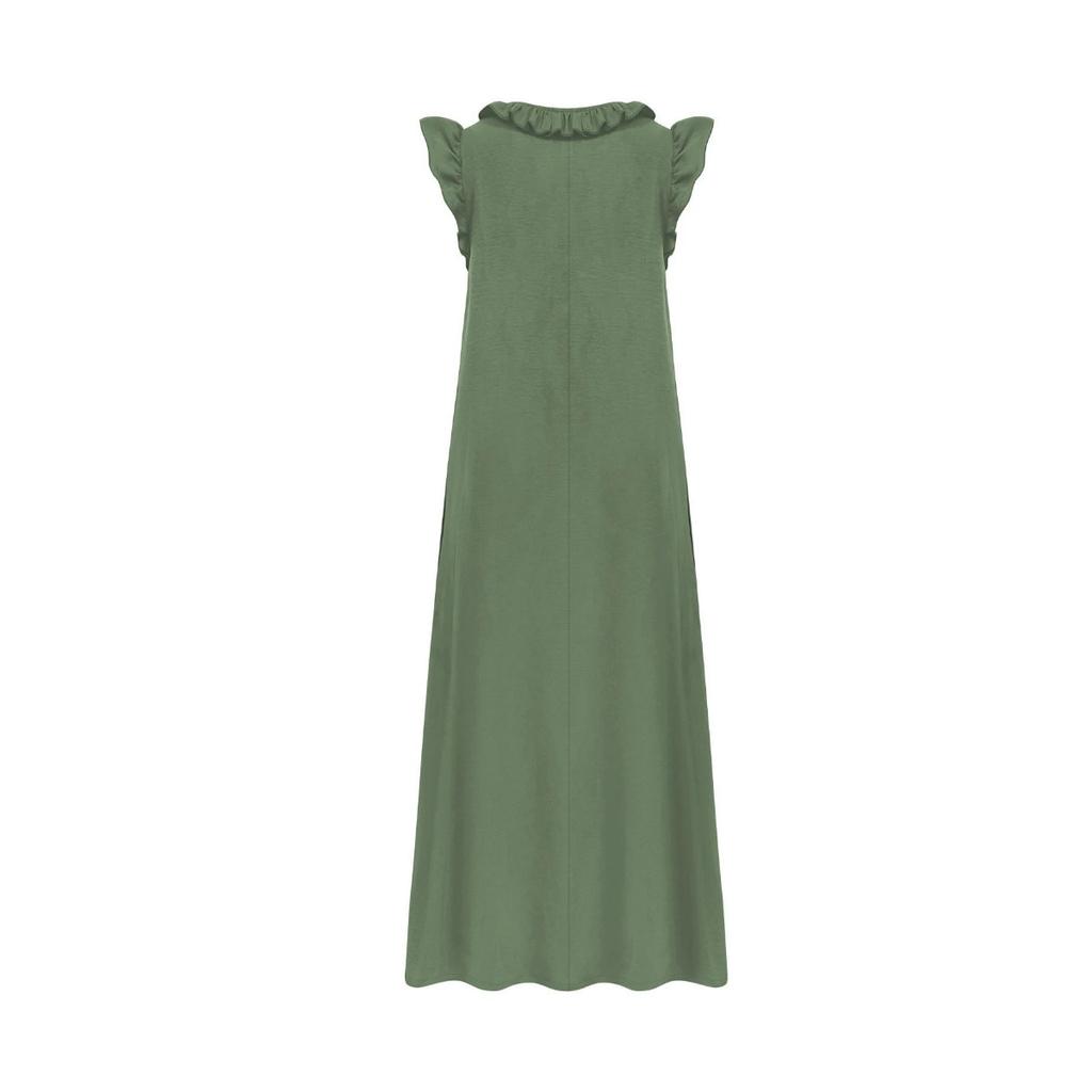 Summer Ruffled Flutter Sleeve V Neck Loose Casual Maxi Dress For Vacation, European American Crossborder Women Long Dress