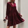 Autumn and Winter Women's Clothing, European, American and Russian Party Skirts, High-end Long-sleeved Velvet Pullover Dresses