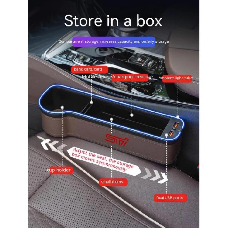 For Subaru STI Outback Brz Wrx Xv Ascent Forester Impreza Legacy Car Sewn Seat Gap Crevice Slot Storage Box light USB Charging