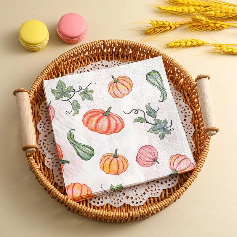 20Pcs/pack Thanksgiving Pumpkin Tissue Two Layer Printed Handkerchief Party Decoration Table Dinner Paper