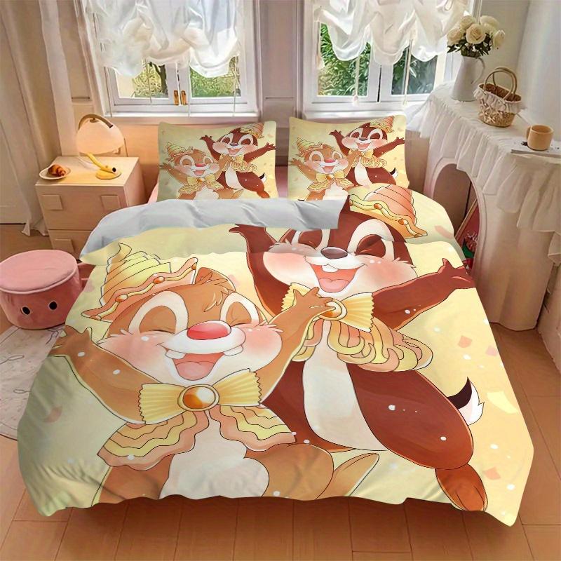3pcs Laughing Chip & Dale Design Printed Quilt Set Soft and Comfortable Quilt Cover for Bedroom, Guest Room and Dormitory Decorative Bedding Set  S056