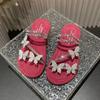 With skirt, beach slippers, rhinestone bow, summer new soft sole, flat sandals for women