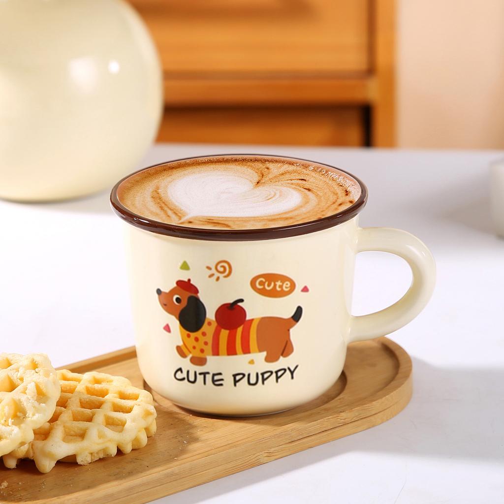 Souvenir Nostalgische Retro Keramiktasse Imitation Emaillebecher mit Deckel Büro und Zuhause Personalisierte Kreative Trinktasse