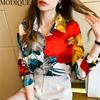 MODIQUE Frühling Sommer Übergröße Damen Locker Vintage Lässig Baumwolle Leinen Chiffon Blumendruck Bluse Hemden Damenmode V-Ausschnitt Langarm Mäntel