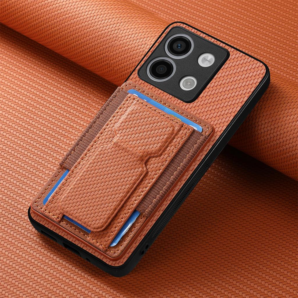Carbon Fibre Foldable Vertical Cards Bag Case For Redmi Note 13 Pro Plus 12 11 13T 13C POCO X6 X5 14 Ultra Kickstand Solt Cover