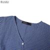 ZANZEA Women Daily Summer V-Neck Plaid Print Short Sleeve Casual Dress