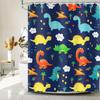 JAWO Dark Blue Cartoon Dinosaur Shower Curtain Kids, Cartoon Dinosaur Curtains Colorful Animals Plants for Boys Girls Polyester Fabric Shower Curtain