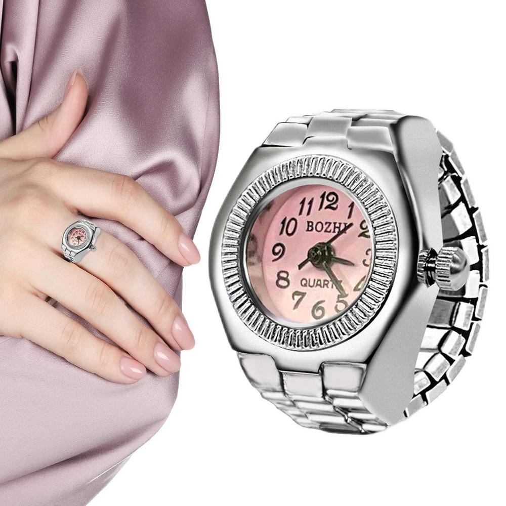 Orologio da dito punk vintage Mini cinturino elastico in lega Orologi Anelli per coppie Orologio per gioielli Orologio al quarzo romano retrò Anello per donna e ragazza