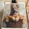 Flower Basket Dogs Print Flannel Blanket, High Quality Comfortable for All Seasons, Home Decor, Warmth and Comfort