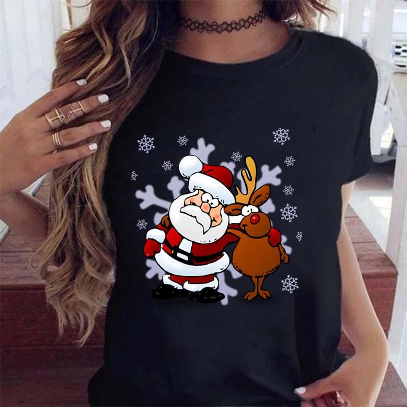 Merry Christmas Santa Leopard Plaid Tree Print Womens TShirt Casual Short Sleeve Top For Holiday Party Enthusiasts S