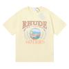 Cross-border European and American Tide Brand RHUDE Wheat Ear Sunset Beach Pattern Printed Short-sleeved T-shirt Men's and Women's American High 