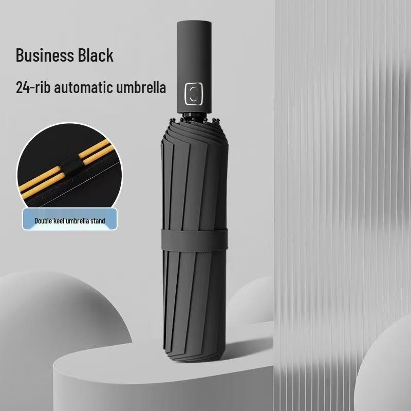 Fully Automatic 24-Rib Folding Umbrella: Large, UV-Resistant, Sun & Rain Protection with Custom Logo Options