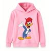 Cartoon Woody Woodpecker Print Kids Hoodie Casual Long Sleeve Unisex Boys Girls Pullover Sweatshirt Cute Loose Fit Streetwear For Children Daily Wear