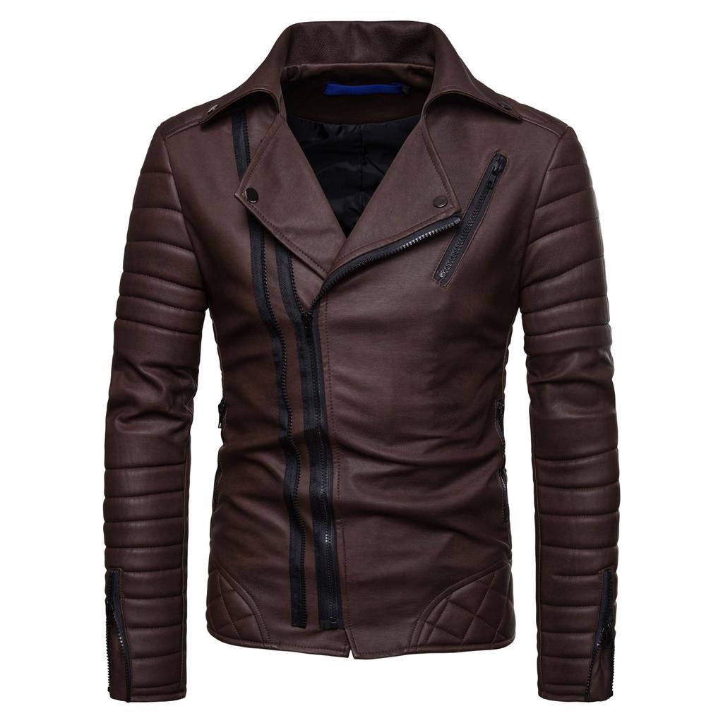 Men's leather jacket winter new color casual zipper decorative PU leather jacket jacket men