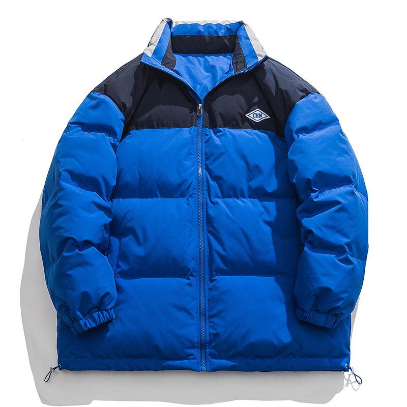 Hiver Nouveau Ample Américain Vintage Col Montant Veste Rembourrée en Coton Manteau Homme Design Patchwork Couleur 2XL blue
