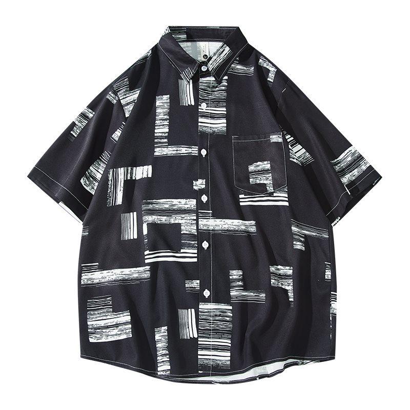 Summer Retro Trendy Breathable Non-Iron Couple's Shirt with Printed Lapel