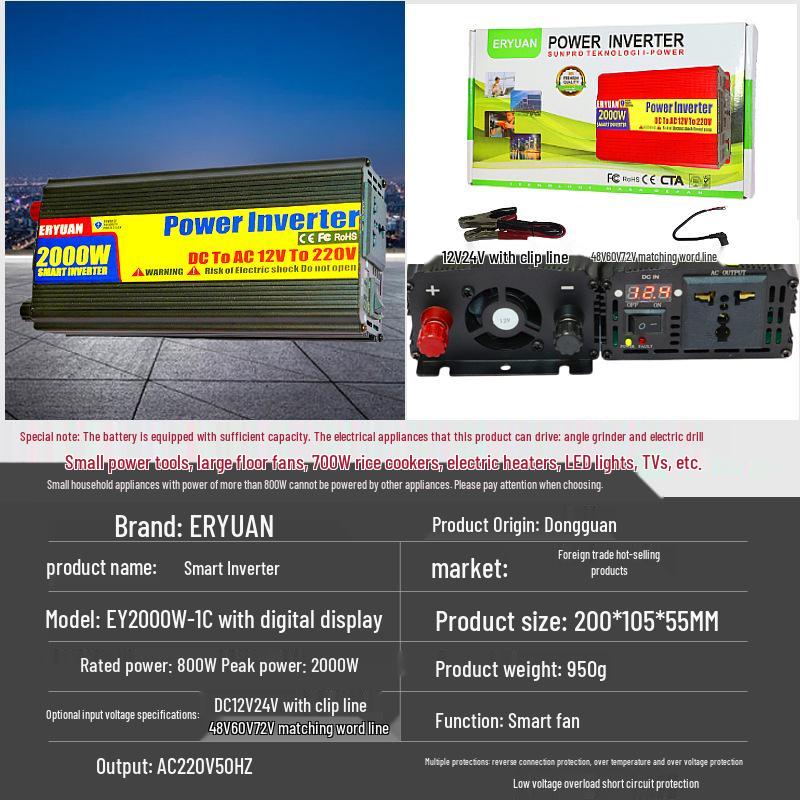 2000W Modified Wave Power Inverter: 220V for 12V/24V/48V/60V Solar and Car Use