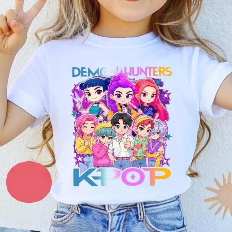 New Girls T Shirt Kpop Demon Hunters Children's T Shirt Birthday Short Sleeve Saja Kids Tee Top Girls Boys Family Clothing