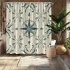 Nautical Compass Shower Curtain, Ocean Navigation Theme, Fade-Resistant Polyester,  Coastal Bath Decor