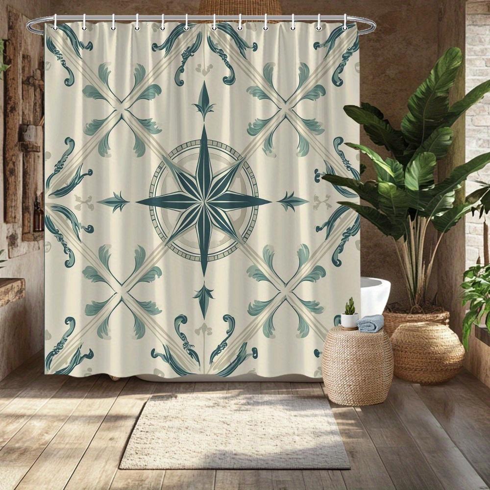 Nautical Compass Shower Curtain, Ocean Navigation Theme, Fade-Resistant Polyester,  Coastal Bath Decor