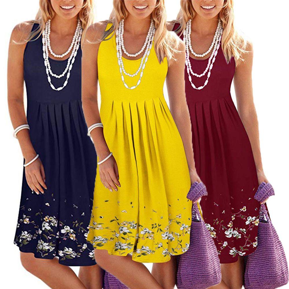 Buy Fashion Mini Summer Floral Holiday Sleeveless Tank Tops Beach Dress